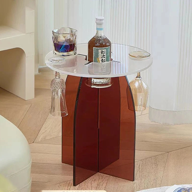 Modern Transparent Acrylic Long Coffee Table with Unique round Design Living Room Furniture with Metal Material