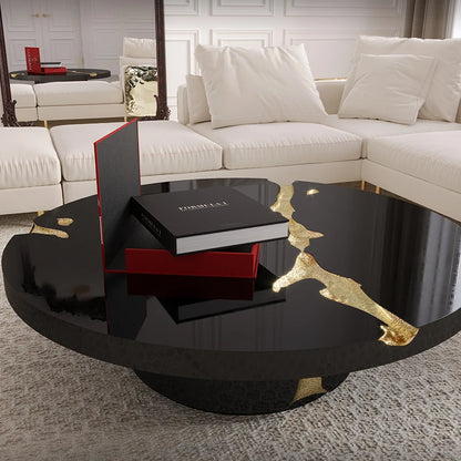 Large Round Luxury Italy Natural Stone Copper Modern Solid Wood Designer Living Room Furniture Center Square Coffee Table