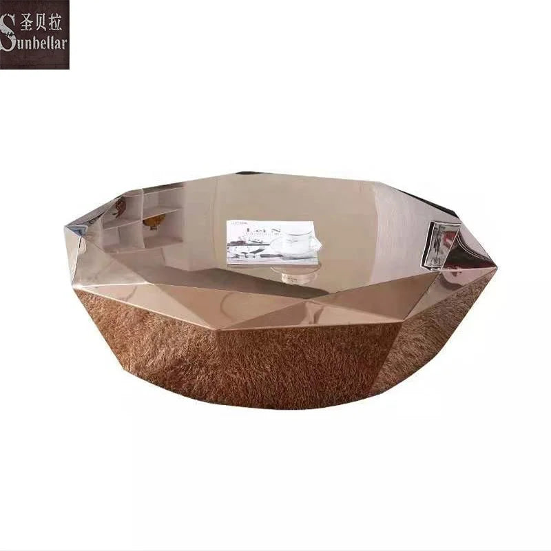 Luxury Design Diamond Shape Coffee Table Modern Rose Gold Stainless Steel Center Table Living Room Villa House Sofa Center Table