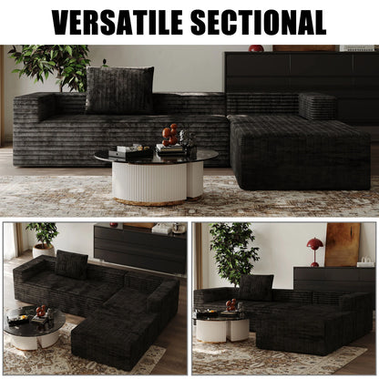 L-Shaped Boneless Modular Cloud Sofa, Plush Corduroy Modern Sectional, Deep Seat Upholstered Chaise No Assembly for Living Room