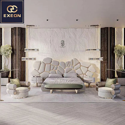 Italian Luxury Leather Double Bed Modern Villa Master Bedroom Furniture Irregular Design of High-end Soft Bed