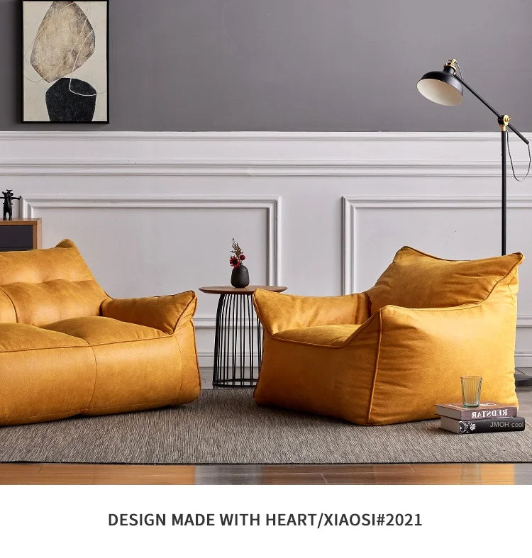 OTAUTAU 3-seat Retro Faux Leather Bean Bag Sofa Cover SF003【No Filler Inside ! You Need To Buy The Filler By Yourself！】