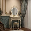 European Style Modern LED Cream White Dressing Table Girls' Makeup Table with Lighted Mirror Wood Panel Bedroom Furniture