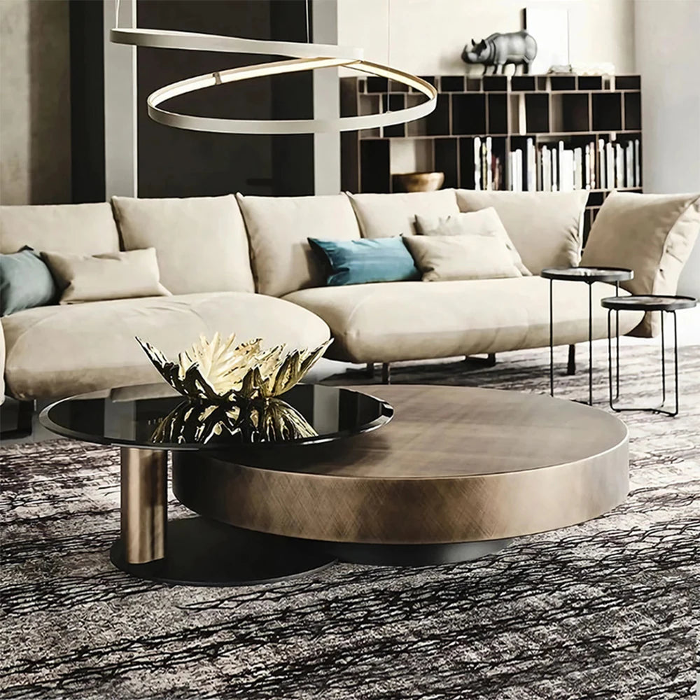 Luxury Modern Round Coffee Table Sets Hotel Center Tables Frame Combination Coffee Table Living Room Metal With Glass 1 Piece