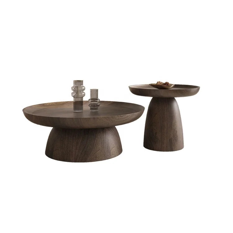 Modern Minimalist Extendable Round Wooden Coffee Table with Slate Top Panel Style Living Room Furniture for Home Use