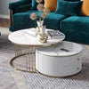 Wayon Modern White Round Nesting Coffee Table Set Gold Frame Storage Drawers Fluted Texture Living Room