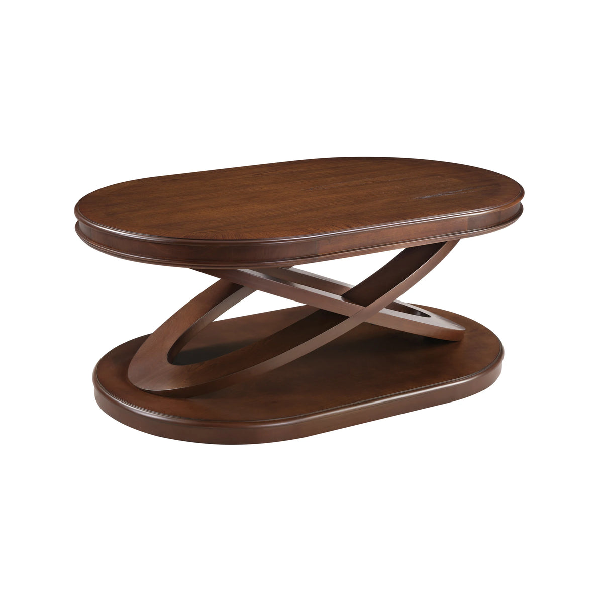 44 Inch Modern Wood Oval Coffee Table with X-Shaped Base Open Storage Sofa Center Table for Living Room Furniture