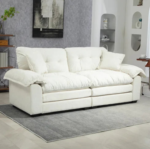 84" Chenille Convertible Modern Sofa Loveseat Deep Seat 2 Throw Pillows Memory Foam Living Room Apartment Office Lounge-Black