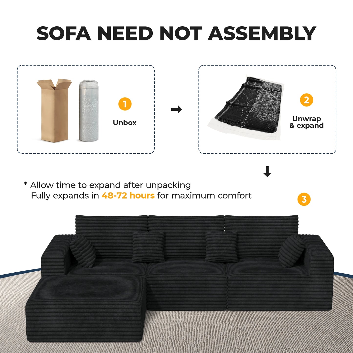 Modular Sectional Sofa Set Convertible L-Shaped Sofa Bed with Sponge Filled Cushions for Apartment & Mall Use Modern Design