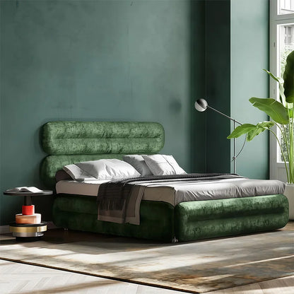 Art Modern King Deluxe Bed Solid Wood Frame Metal Legs Blue Green Red Velvet Bedroom Furniture