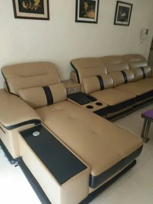 Linlamlim Modern Living Room Sofas L Shape Corner Italian Genuine Leather Couch with Speake,Radio,USB, Bluetooth, Cup Holder