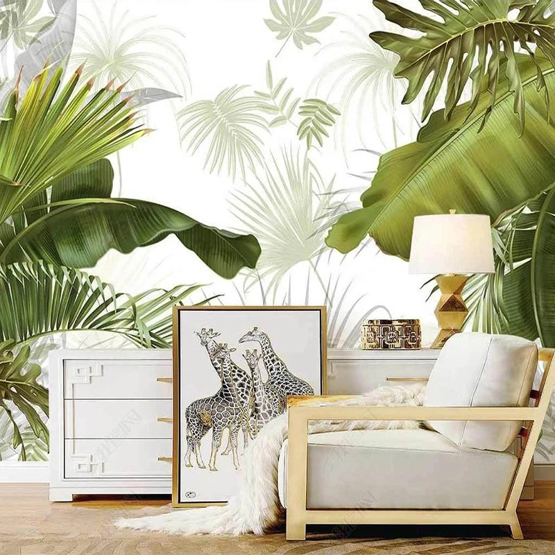 Custom Any Size Mural Wallpaper Nordic Hand Painted Tropical Leaves Plants Indoor Luxury Backdrop Wall Painting Papel De Parede