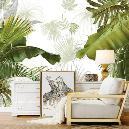 Custom Any Size Mural Wallpaper Nordic Hand Painted Tropical Leaves Plants Indoor Luxury Backdrop Wall Painting Papel De Parede