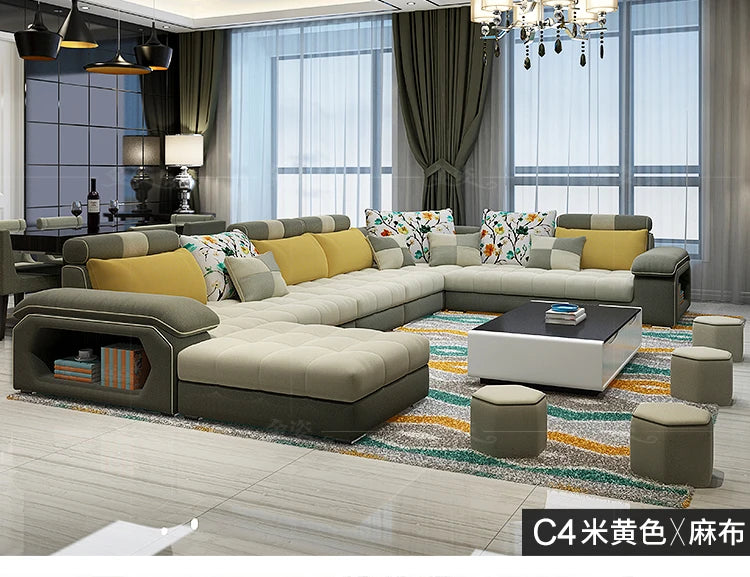 MANBAS Fabric Big Sofa Set Living Room Furniture Cloth Sofa Modernos Para Sala Sectional Sofa U Shape Corner Couch Grandes Salon