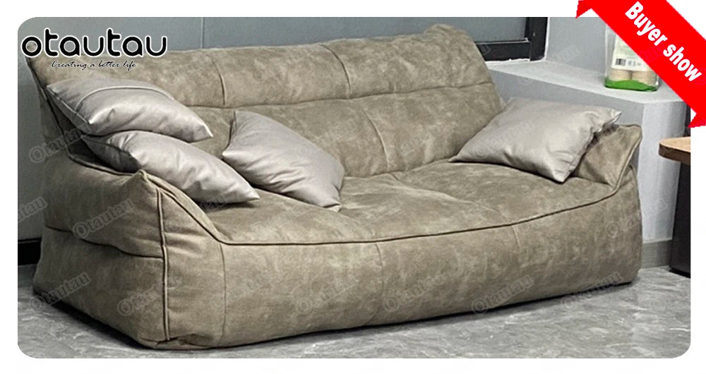 OTAUTAU 3-seat Retro Faux Leather Bean Bag Sofa Cover SF003【No Filler Inside ! You Need To Buy The Filler By Yourself！】