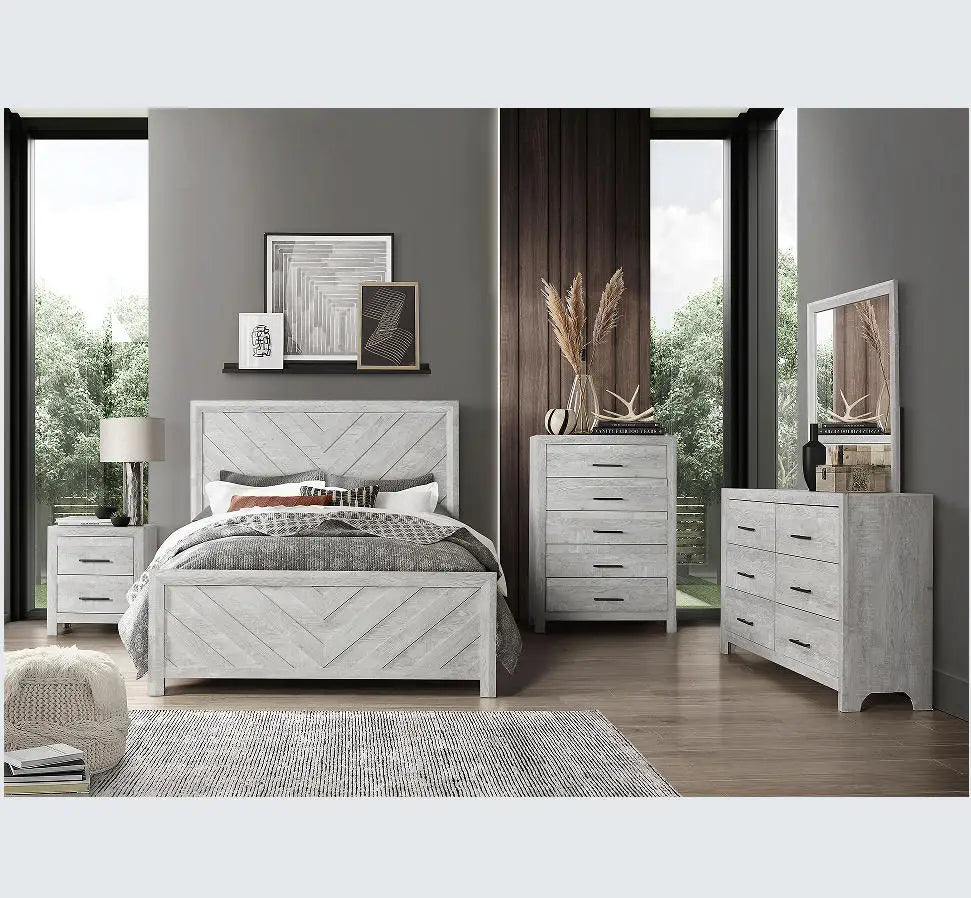 Queen 5PC Convertible Adjustable Height Antique Style Storage Bedroom Set Made with Wood in Natural for Hotel Apartment