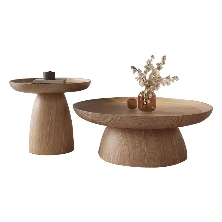 Modern Minimalist Extendable Round Wooden Coffee Table with Slate Top Panel Style Living Room Furniture for Home Use