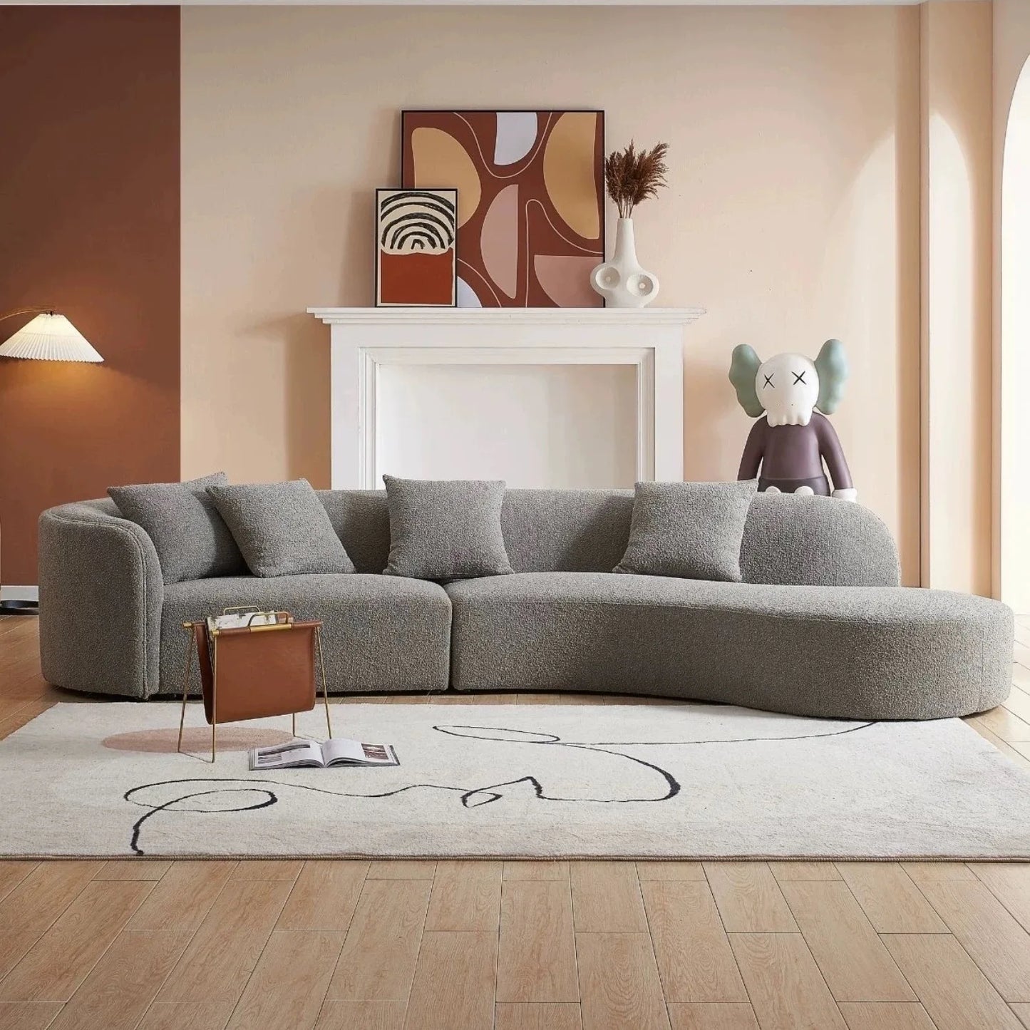 Light Luxury Italian Modern Cream Style High-End Moon Curved Fabric Sofa Minimalist Irregular Design Upholstered for School