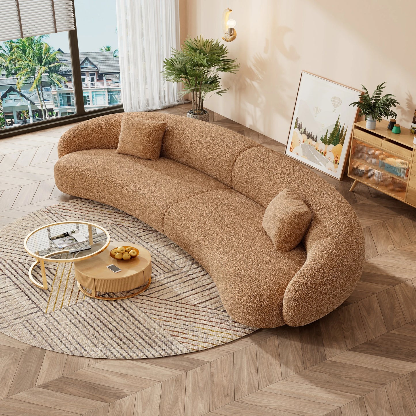 Modern Luxury Living Room Furniture Hot Sale White Curved Velvet Sofa Set Fabric Sofas for Apartment Hotel Villa