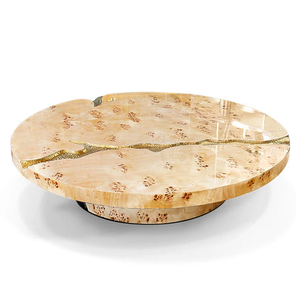 Large Round Luxury Italy Natural Stone Copper Modern Solid Wood Designer Living Room Furniture Center Square Coffee Table