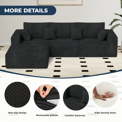 Modular Sectional Sofa Set Convertible L-Shaped Sofa Bed with Sponge Filled Cushions for Apartment & Mall Use Modern Design