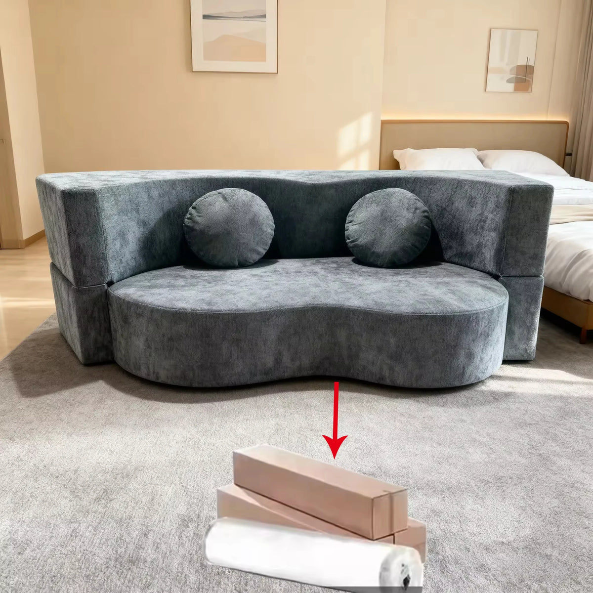 New Mid-Century Style Dual Purpose Convertible 2-Person Sofa Bed New Living Room Compression Sofa Sponge Filling Material
