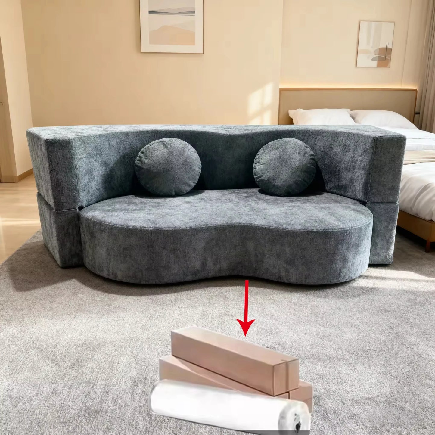 New Mid-Century Style Dual Purpose Convertible 2-Person Sofa Bed New Living Room Compression Sofa Sponge Filling Material