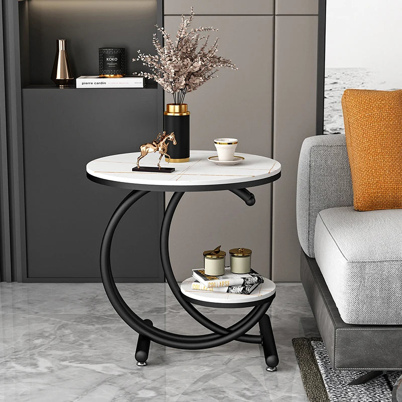 Contemporary Modern Luxury Living Room Side Table Made of Sintered Stone With Metal Frame Home Bar Office Furniture Park