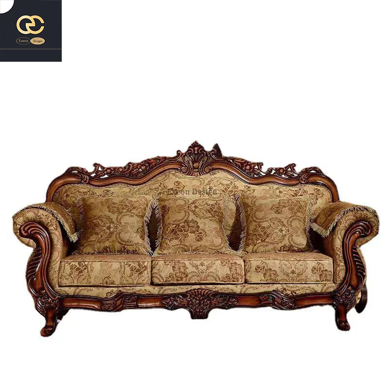 2025 Luxury European Classical Design Carved Sofa High Quality Luxury Living Room Combination Villa Upholstered New Style Cloth