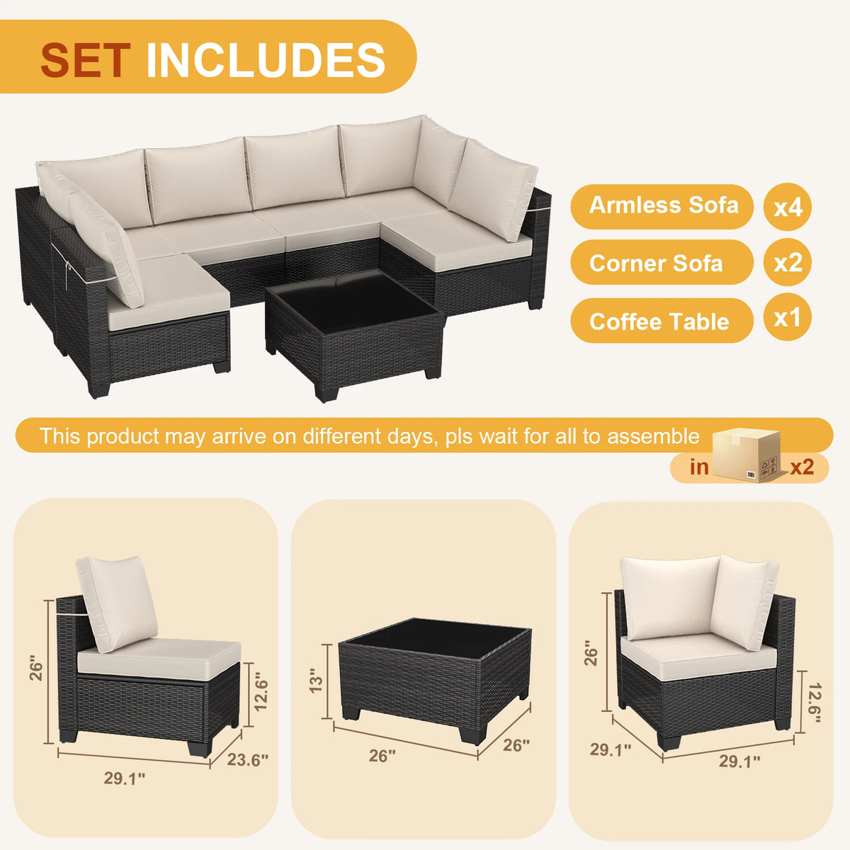 7-piece Sofa Custom Modular Combination Rattan Garden Preferred Outdoor Furniture Factory Wholesale Low-cost Sofa Set Multicolor