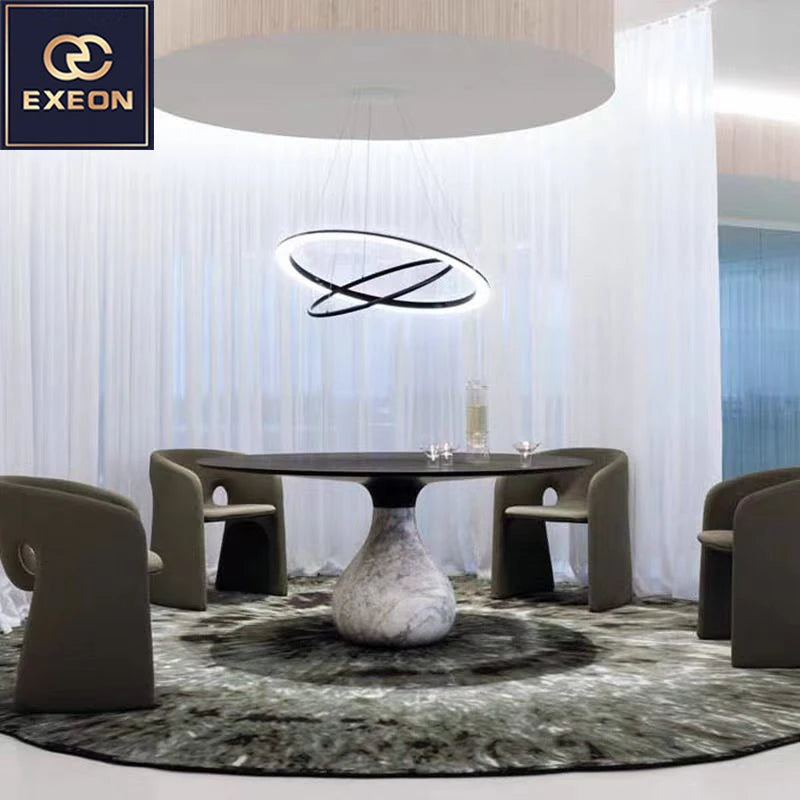 Italian Furniture Minimal Design Dining Table Natural Marble Modern Mansion Designer Round Dining Table