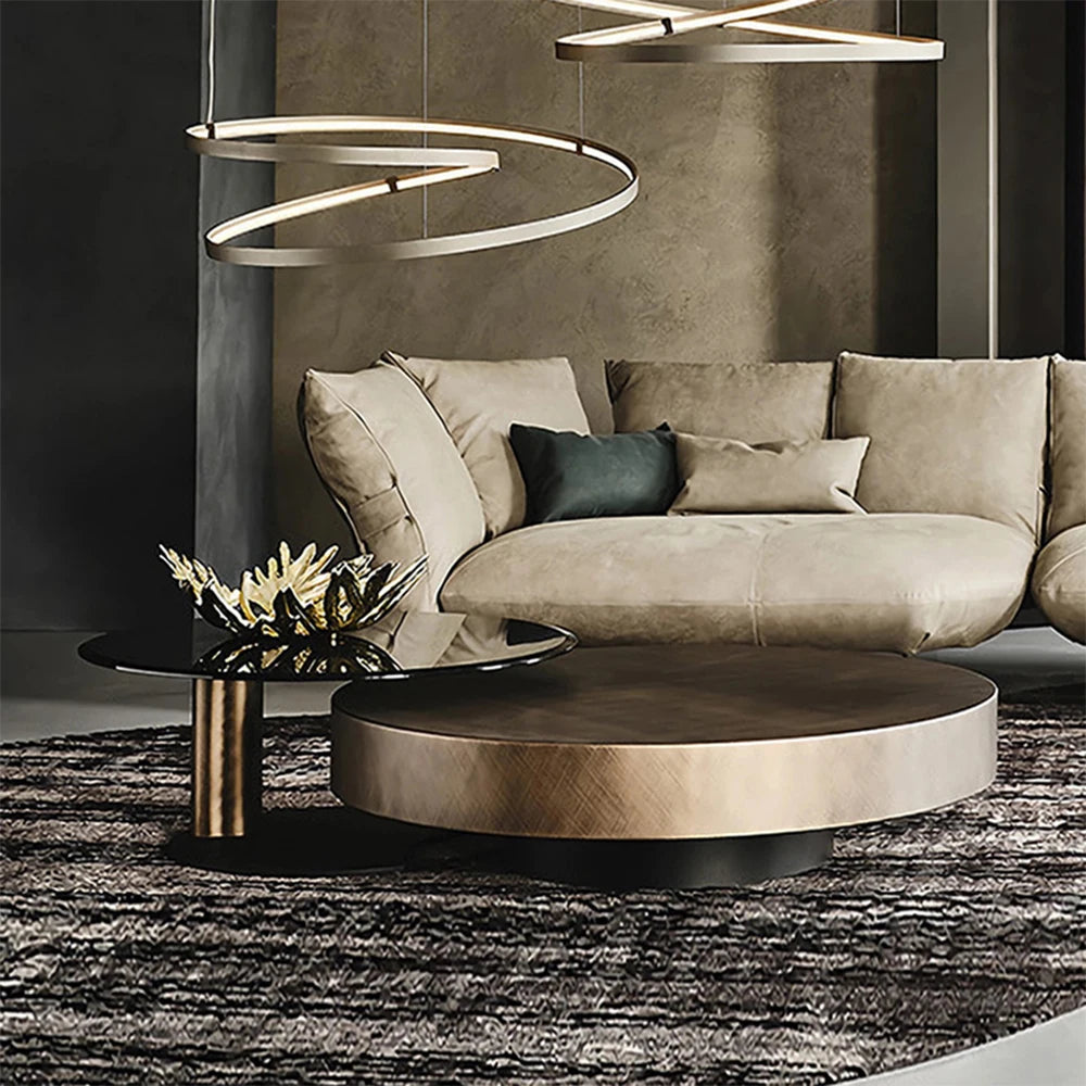 Luxury Modern Round Coffee Table Sets Hotel Center Tables Frame Combination Coffee Table Living Room Metal With Glass 1 Piece