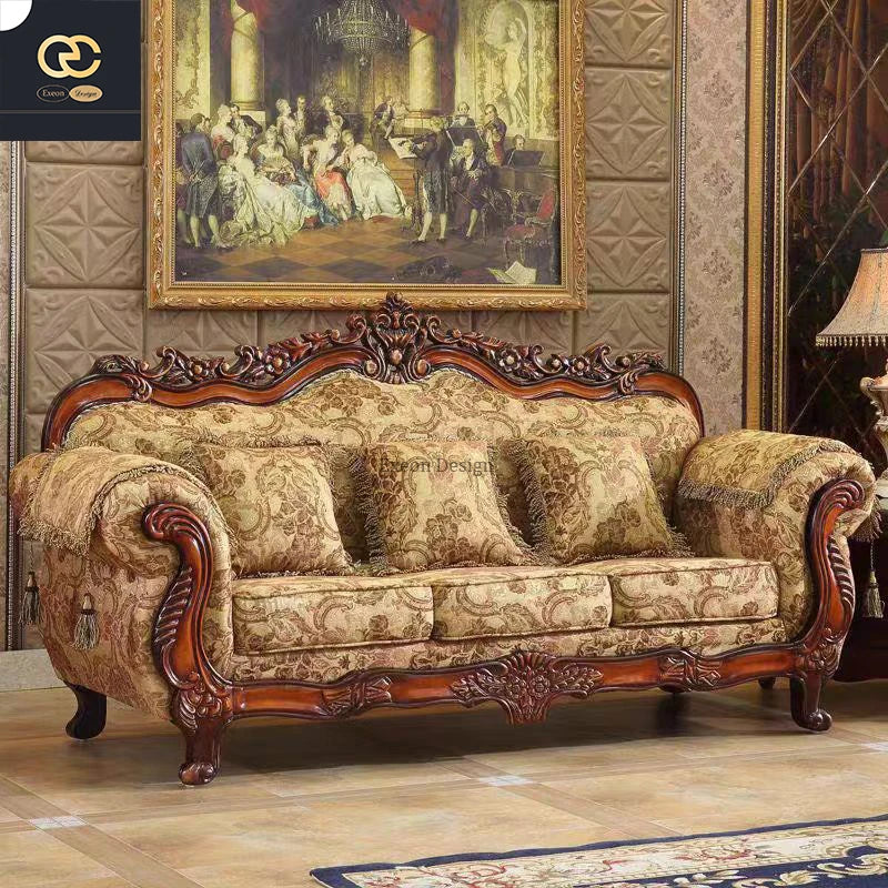 2025 Luxury European Classical Design Carved Sofa High Quality Luxury Living Room Combination Villa Upholstered New Style Cloth