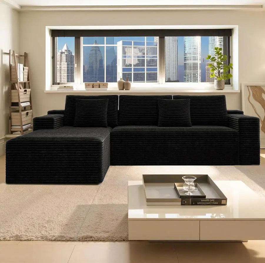 Modular Sectional Sofa Set Modern Sofa Bed Eco-Friendly Design Plush Corduroy Fabric Wood Legs No Assembly Required 2PC Free