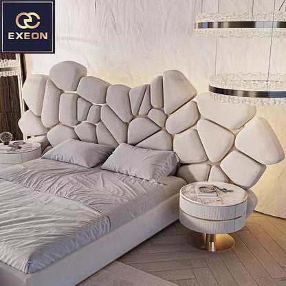 Italian Luxury Leather Double Bed Modern Villa Master Bedroom Furniture Irregular Design of High-end Soft Bed