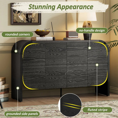 Modern Wood Sideboard Cabinet Curvy Edge 4 Doors Storage Adjustable Shelves Portable Living Room