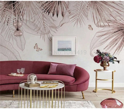 Custom Mural Wallpaper 3D Stereo Tropical Plant Butterfly Leaves Wall Painting Living Room TV Sofa Bedroom Papel De Parede Sala