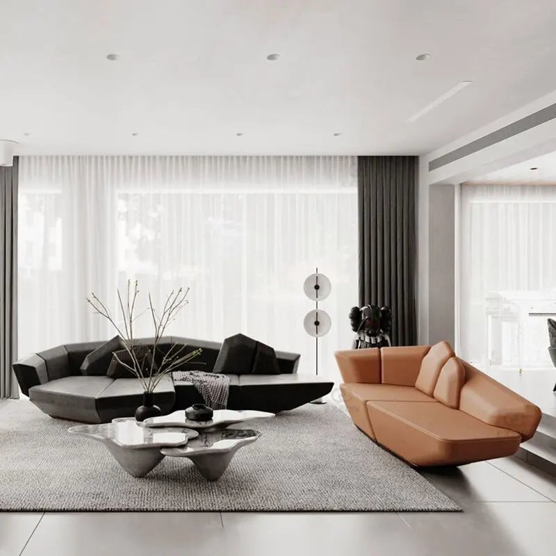Italian Light Luxury Leather Sofa Curved Corner Combination Sofa Villa Living Room Designer Furniture