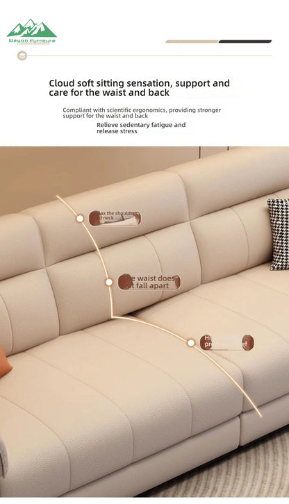 Wayon  Modern Italian Light Luxury Straight Sofa Gray Fabric with Storage Pockets and Pillows for Small Living Room