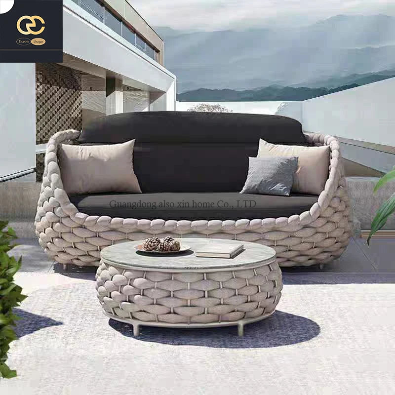 New Design Northern Europe Outdoor Luxury Rattan Woven Combination Sofa Simple Villa Design Terrace Furniture