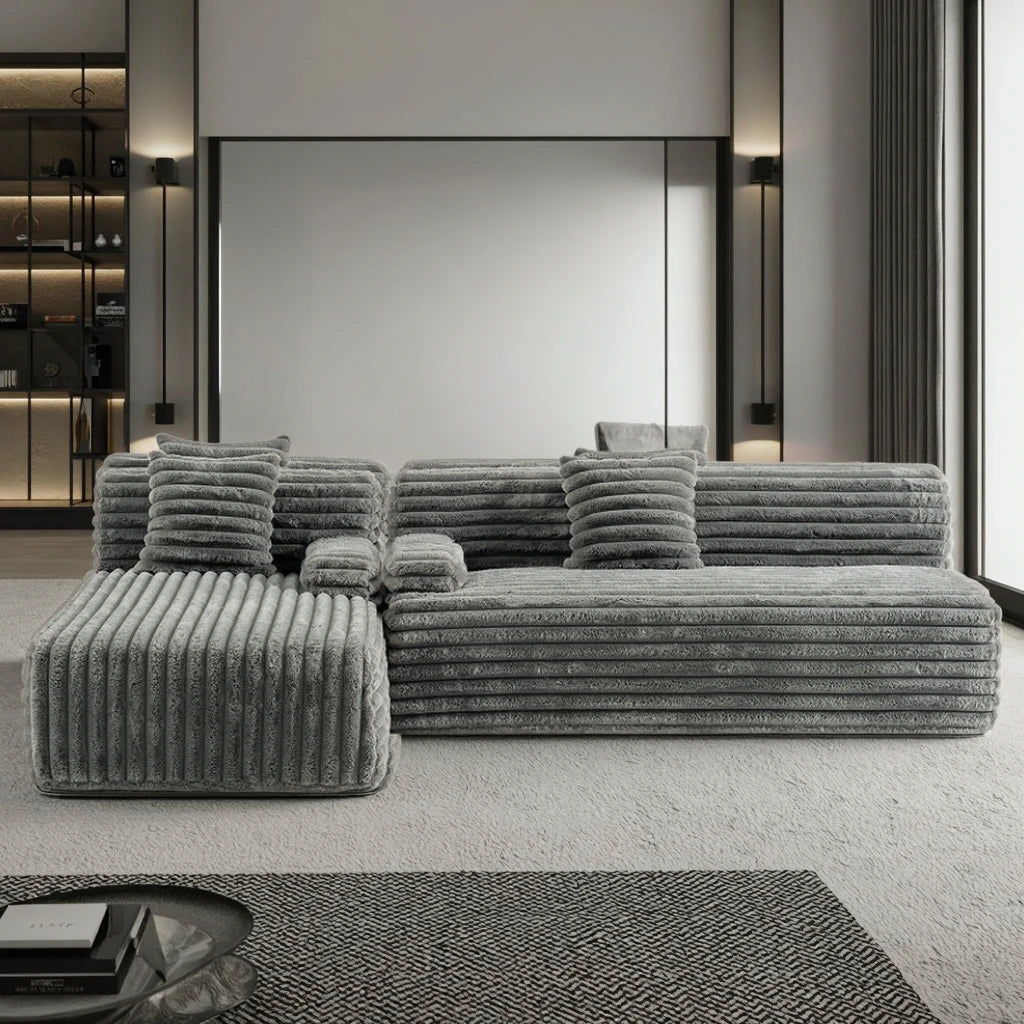 Cloud Convertible Sectional Sofa Set Modular Design for Apartment Living Room Dark Gray