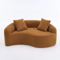 Full Compression Sponge Loveseat S-Curved Dual-Depth Sofa Orange Chenille Modular for Small Spaces & Meditation
