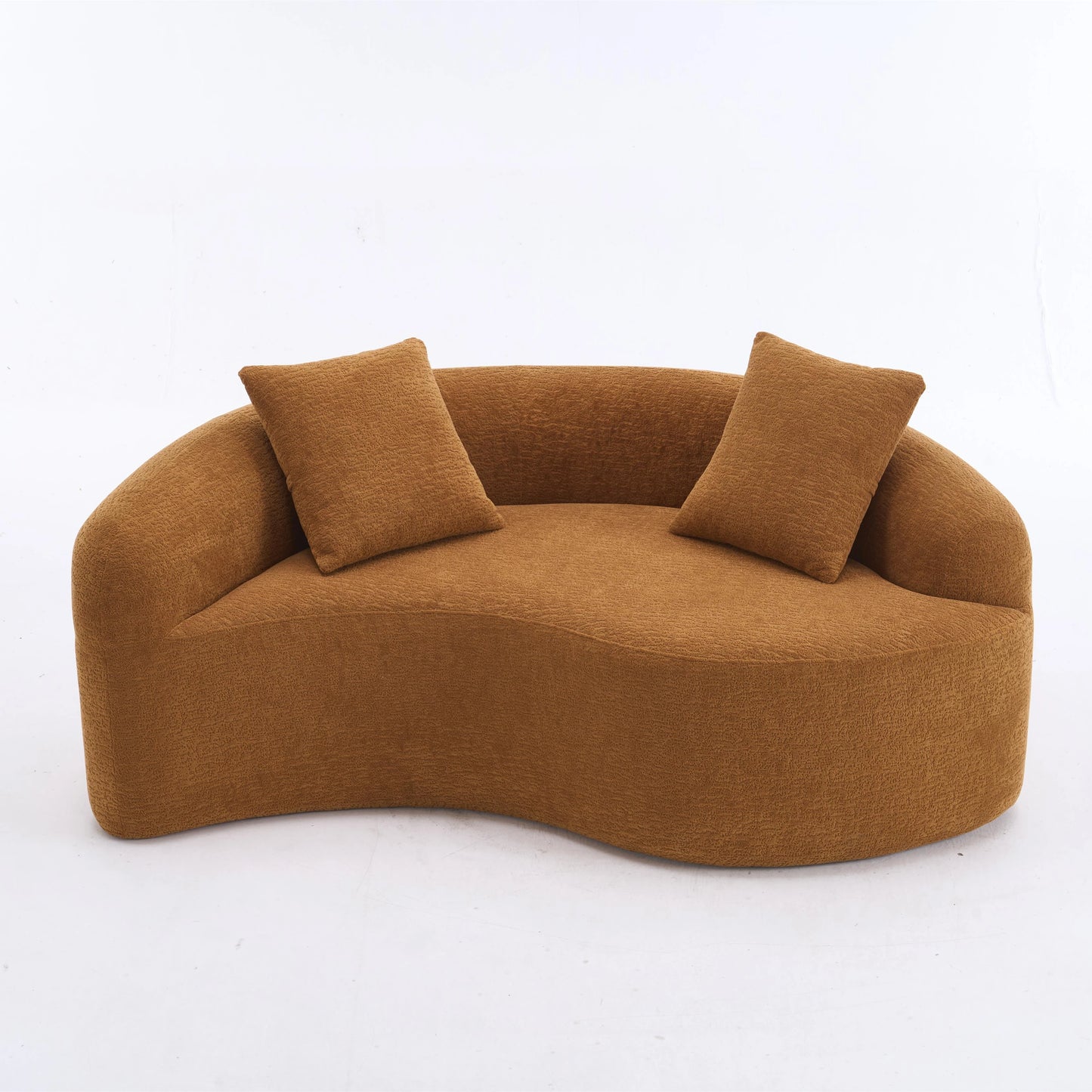 Full Compression Sponge Loveseat S-Curved Dual-Depth Sofa Orange Chenille Modular for Small Spaces & Meditation