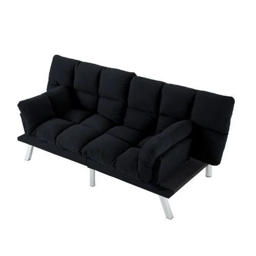 Multifunctional Modern Sofa Bed Foldable 2-Seater Velvet Fabric for Bedroom Living Room & Apartments (Black)