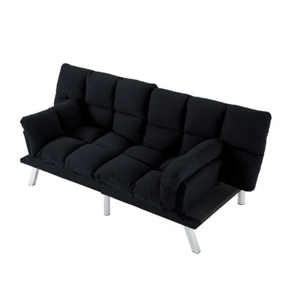 Multifunctional Modern Sofa Bed Foldable 2-Seater Velvet Fabric for Bedroom Living Room & Apartments (Black)