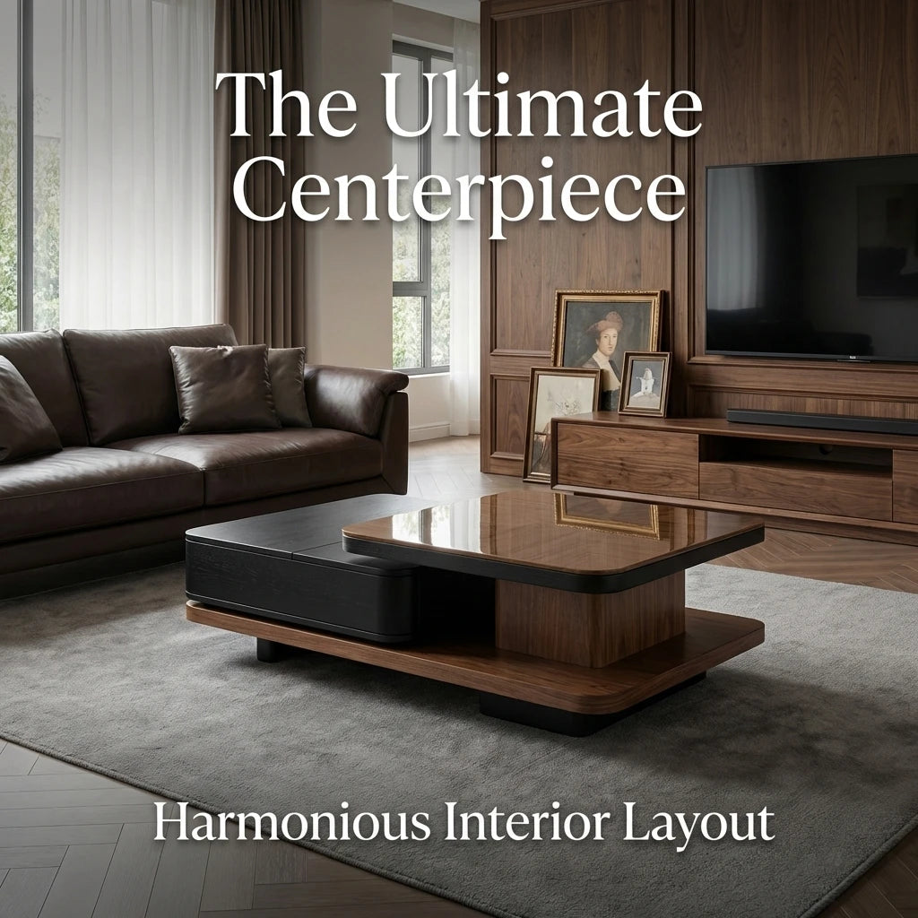 Modern Two-piece Design, Coffee Table, Wooden Board, Glossy Paint, Easy to Clean, Durable, Household Living Room Furniture