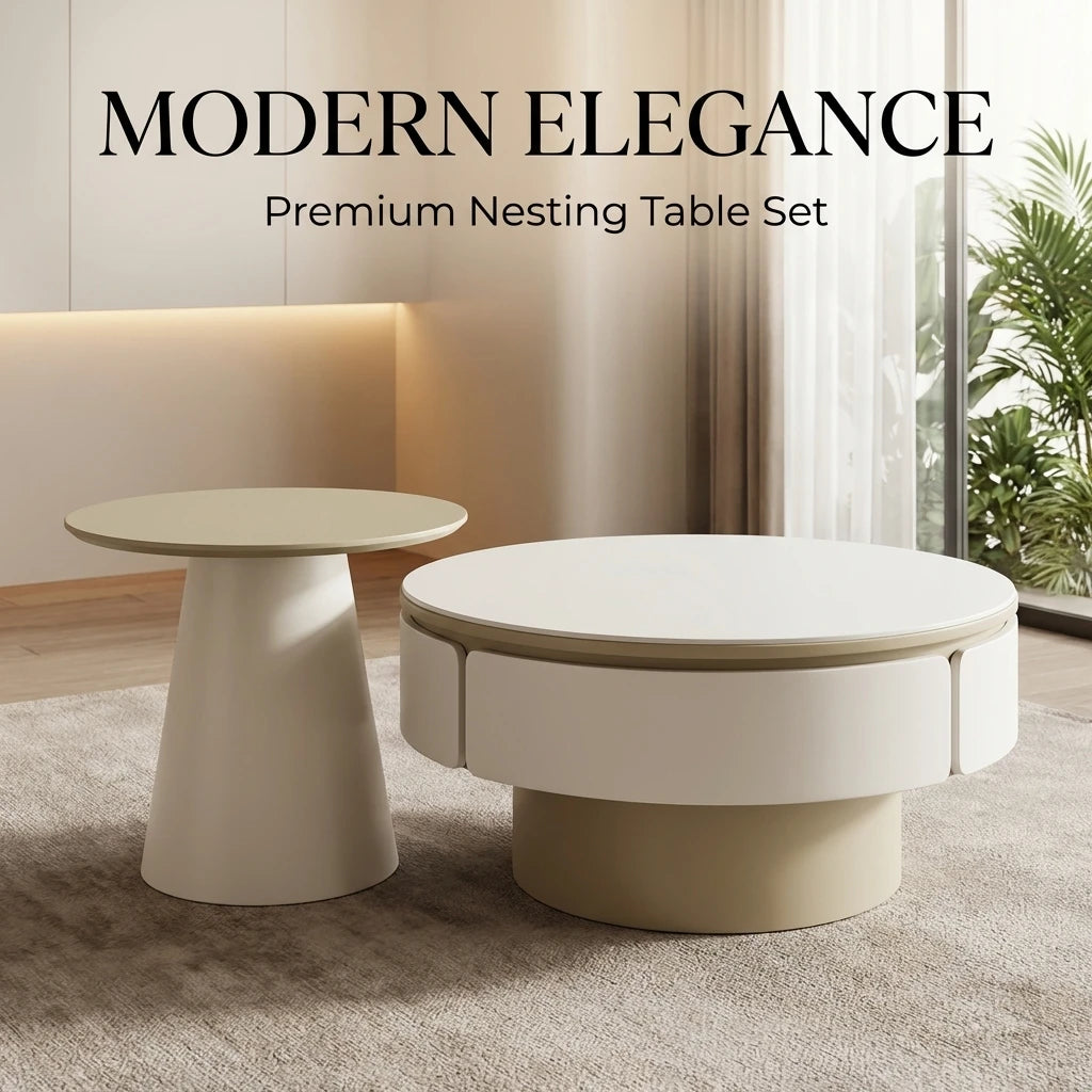 Modern Two-piece Design, Coffee Table, Wooden Board, Glossy Paint, Easy to Clean, Durable, Household Living Room Furniture