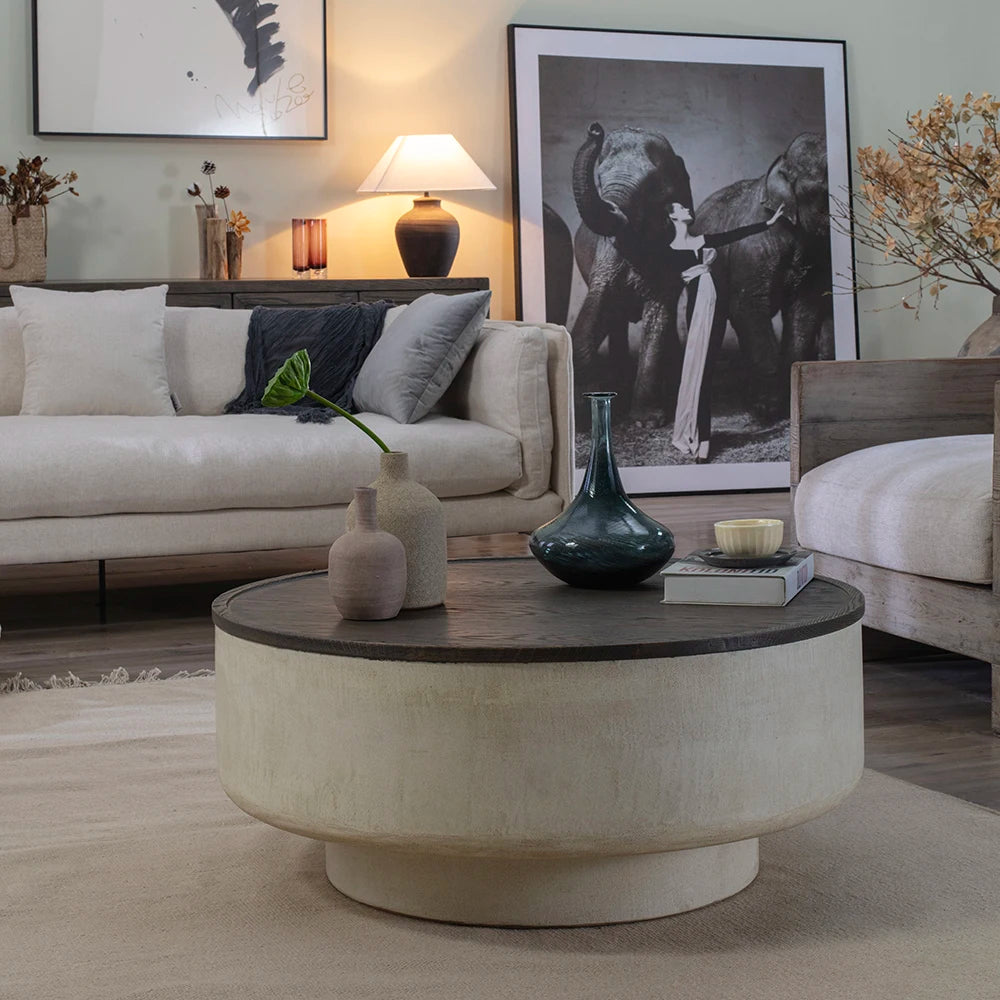 Japanese Wabi-Sabi Antique Luxury Coastal Design Coffee Table Living Room Solid Wood Stone Top Customizable Color Furniture 3