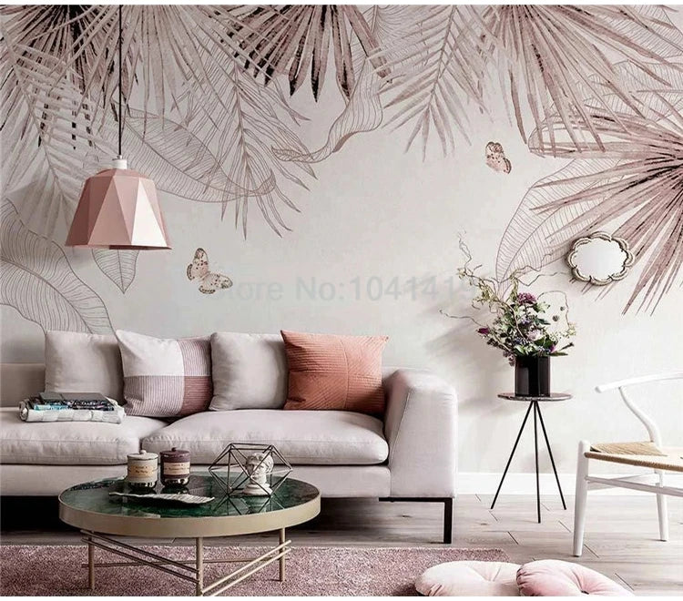 Custom Mural Wallpaper 3D Stereo Tropical Plant Butterfly Leaves Wall Painting Living Room TV Sofa Bedroom Papel De Parede Sala