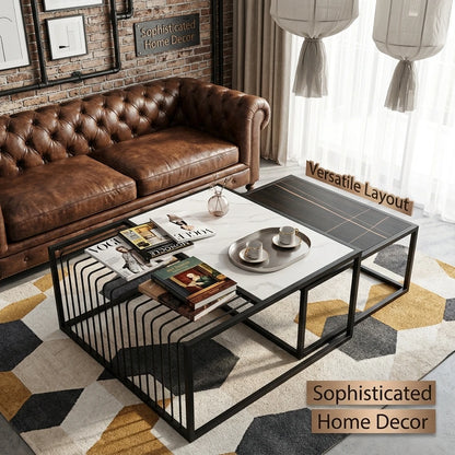 Modern Two-piece Design, Coffee Table, Metal Frame, Glossy Paint, Easy to Clean, Durable, Home Living Room Furniture